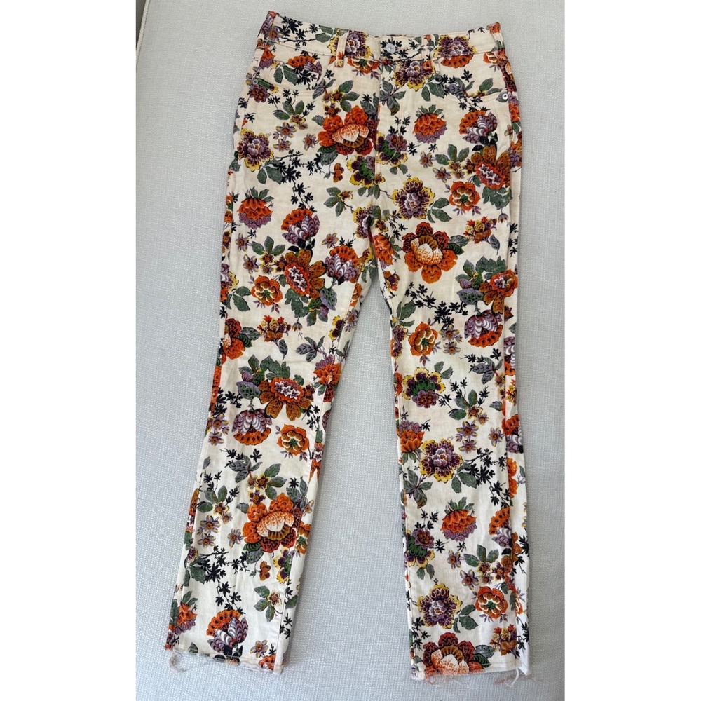 Anthropologie Pilcro Pants Womens 29 Floral Straight Leg Raw Hem Excellent